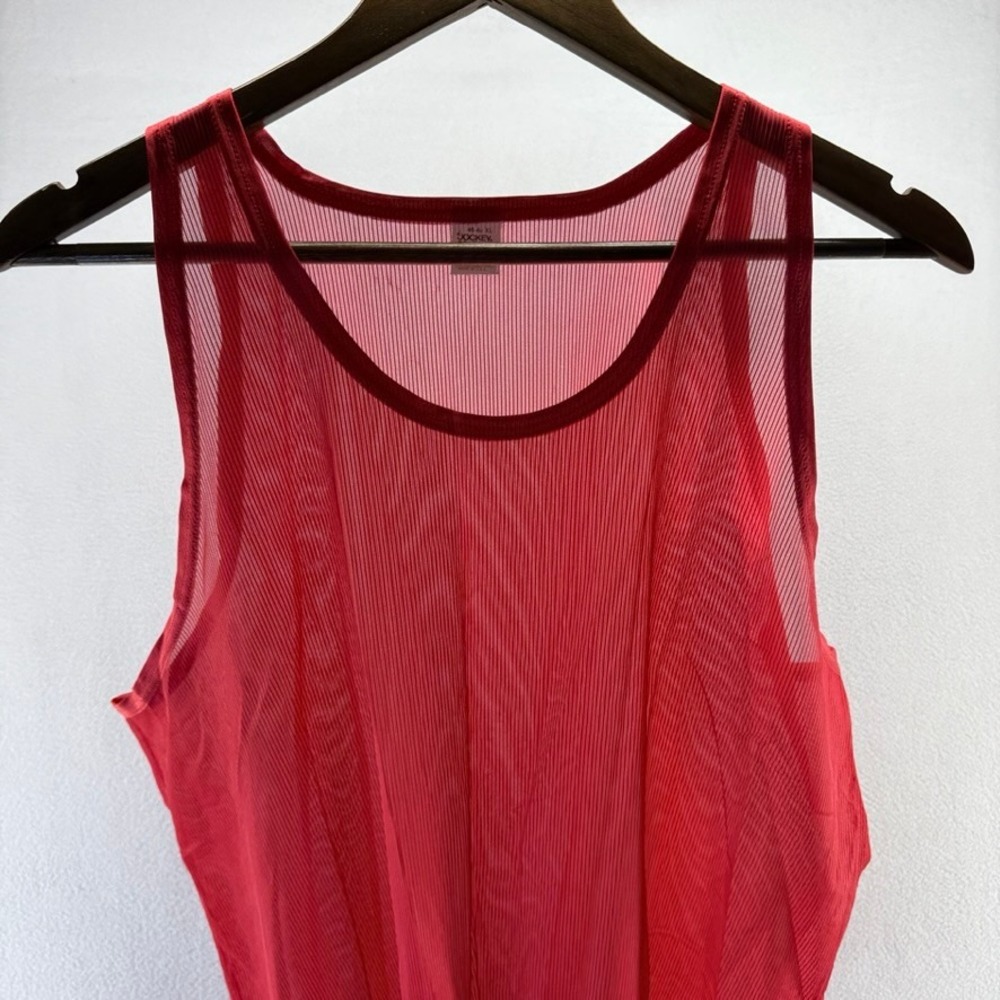 Vintage Jockey Tank Top Mens XL Red Nylon Tricot Mesh Paper Thin Blank 70s USA